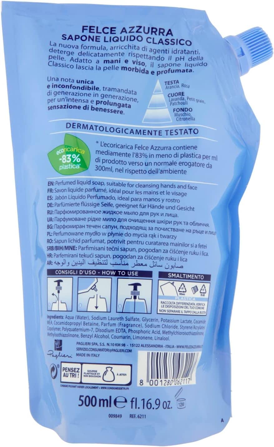 Felce Azzurra Ecoricarica Classico Liquid Sapone - 500 ml + Italian Gourmet Polpa 400 g
