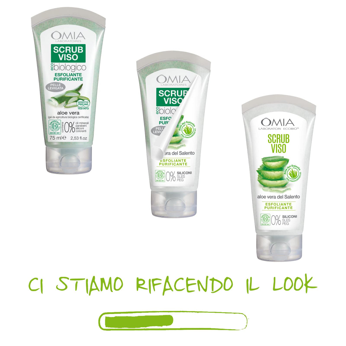 Omia, Scrub Viso Eco Bio Con Aloe Vera del Salento, Trattamento Esfoliante e Purificante, Per Pelli Normali e Miste, Senza Siliconi, Dermatologicamente Testato - Flacone da 75 ml