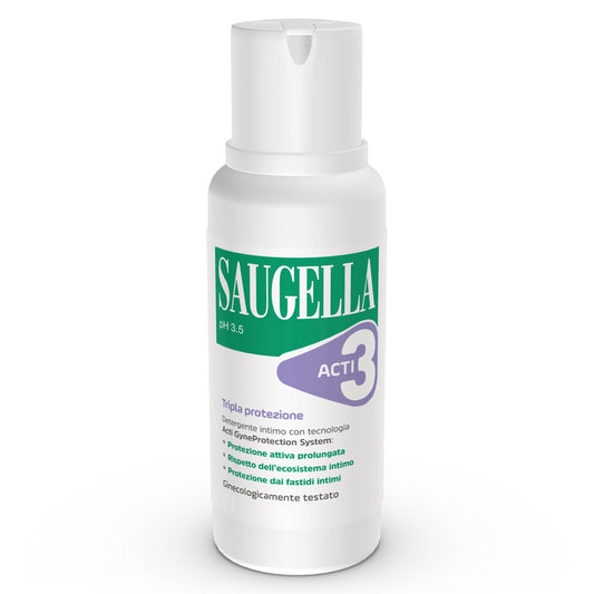 Saugella Acti3, Detergente Intimo, pH 3.5, con Timo e Zinco, Protezione Rafforzata contro Bruciore, Prurito e Odore, Adatto in Gravidanza e Durante il Ciclo Mestruale, 500 ml