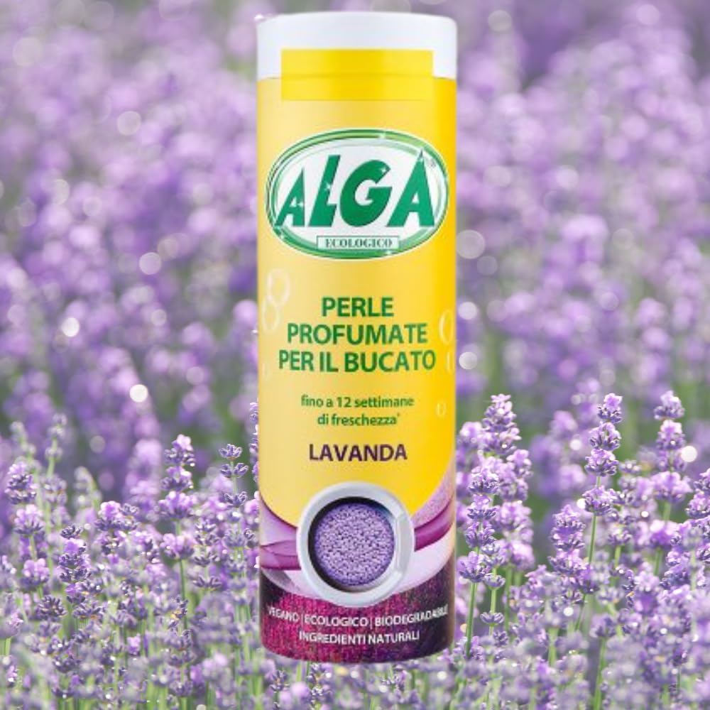 ALGA BIO - Perle Profumate per Bucato Profumo Lavanda, Fragranza Intensa e Duratura fino a 12 Settimane, Vegano, Adatte a Tutti i Tessuti 275g