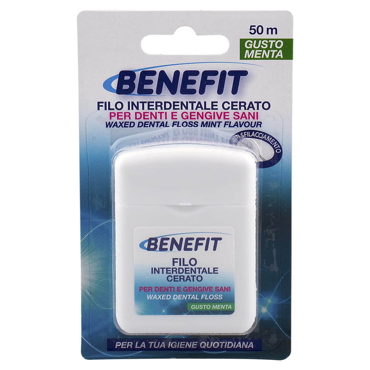 Benefit Filo Interdentale Cerato per Denti e Gengive Sani, Gusto Menta, Anti Sfilacciamento - 50 Metri