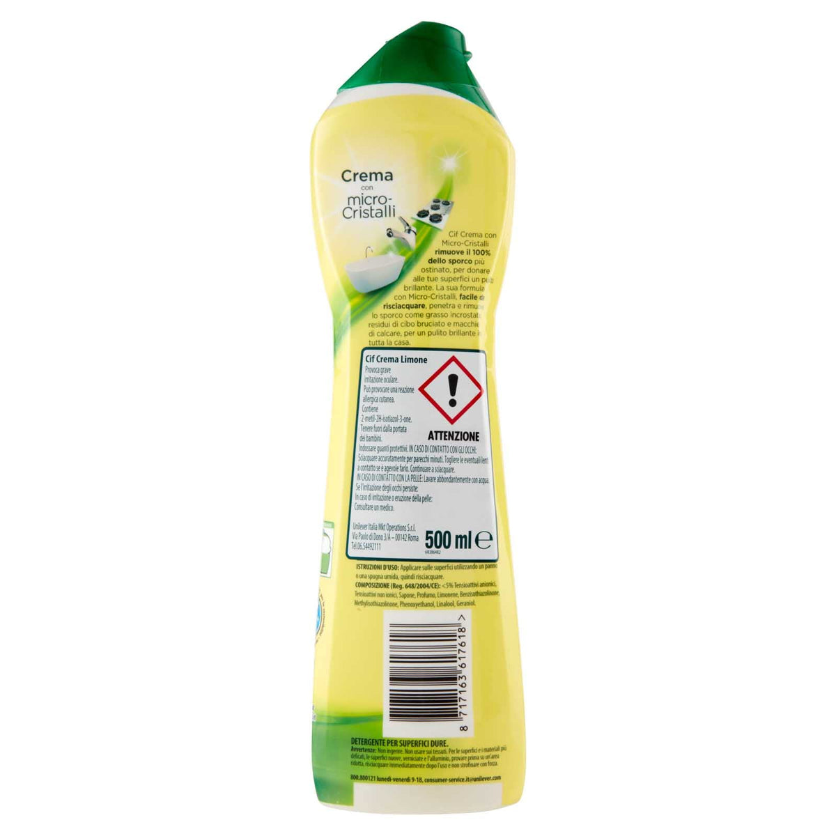 5x Cif Detergente in Crema Profumo Limone con Micro-Cristalli Multisuperficie - 5 Flaconi da 500 ml