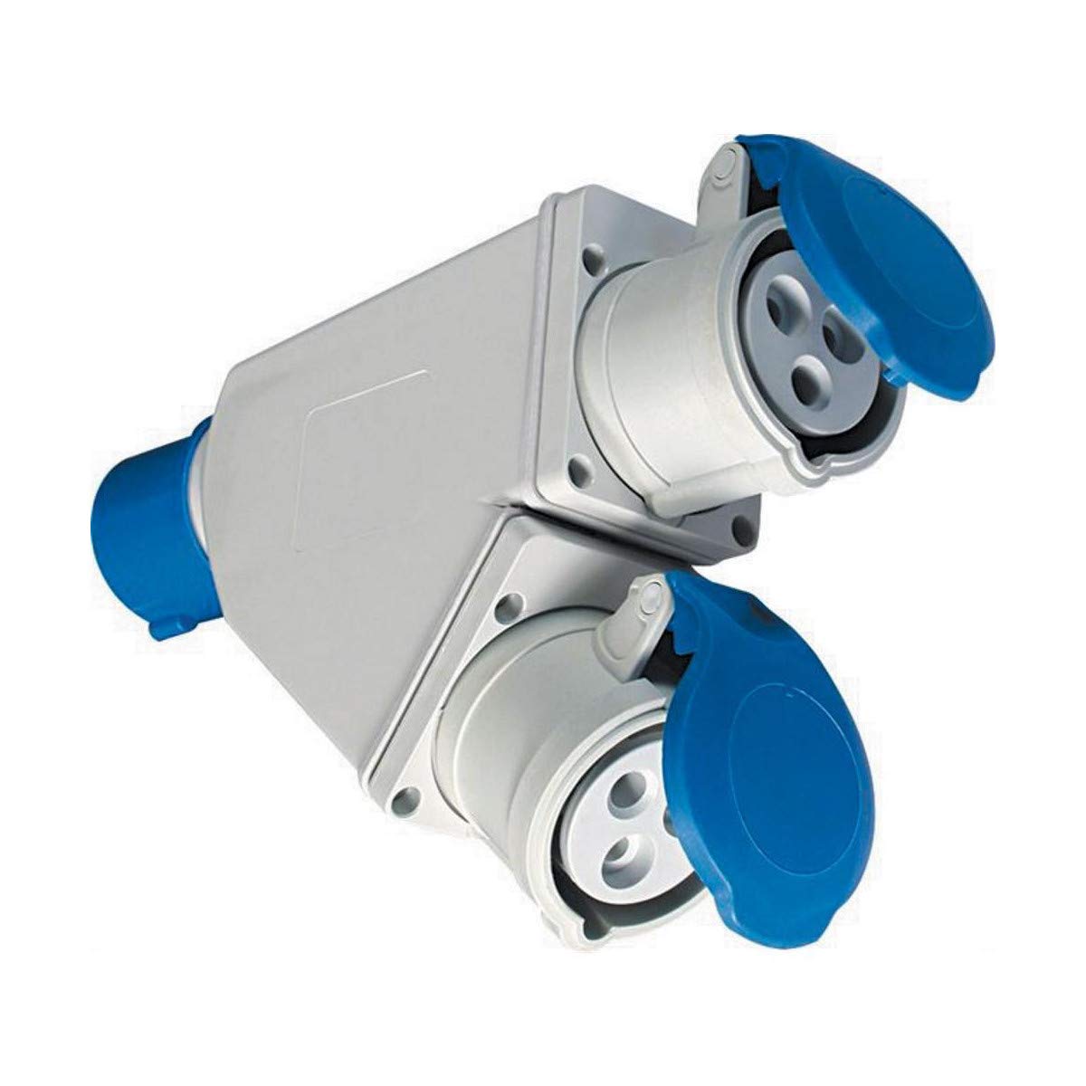 Adattatore Industriale Doppio Spina: 2P + T16A Cee Blu - Ip44. Presa: 2X2P + T16A - Ip44.