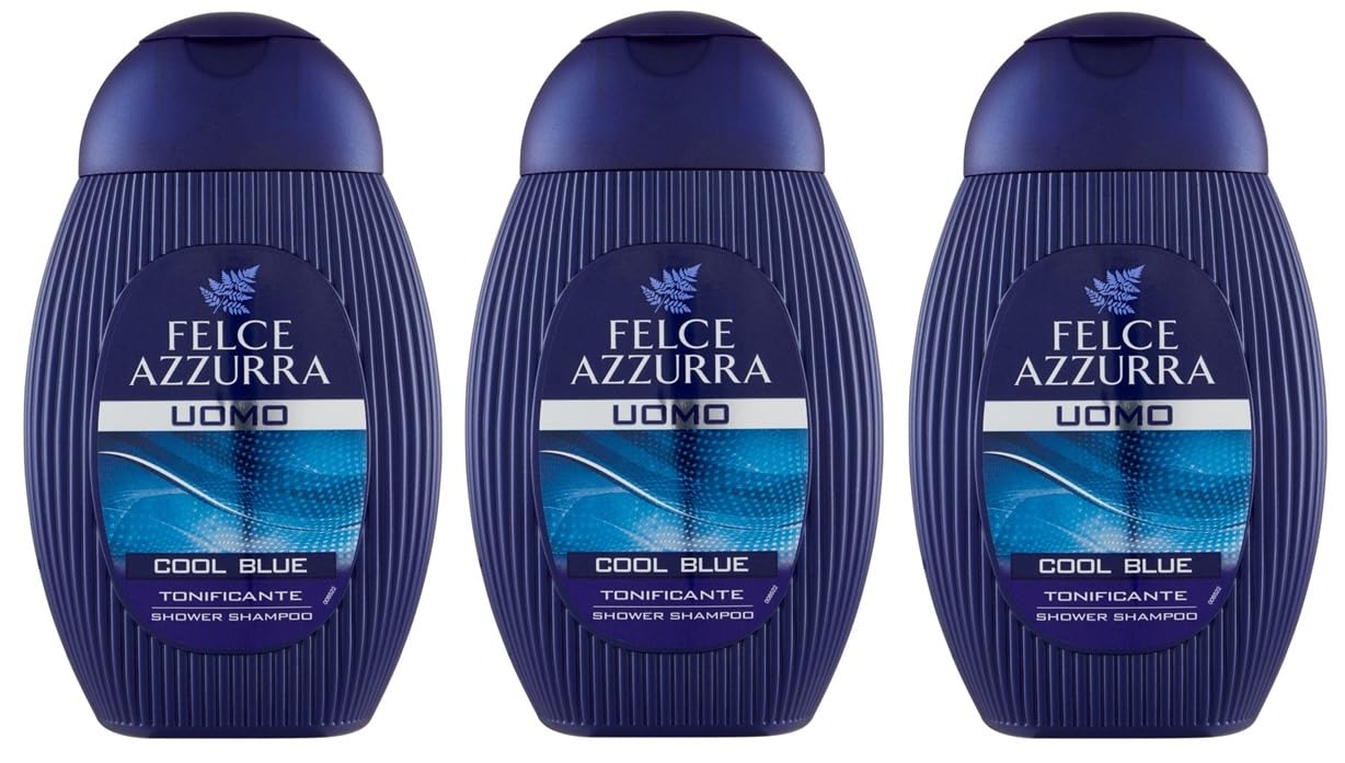 3x Felce Azzurra Doccia Shampoo Uomo Cool Blue Tonificante Shower Shampoo 250ml