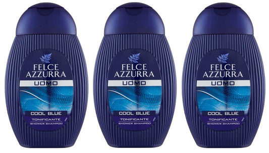 3x Felce Azzurra Doccia Shampoo Uomo Cool Blue Tonificante Shower Shampoo 250ml