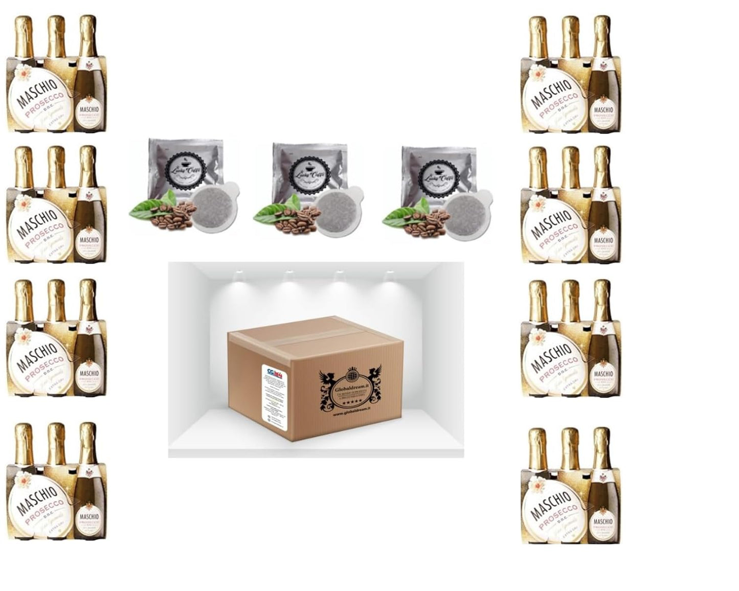 CG94 - Prosecco Doc Extra Dry 20 CL - Box(24 Bottigliette) 3 Cialde Lucky Caffè in omaggio