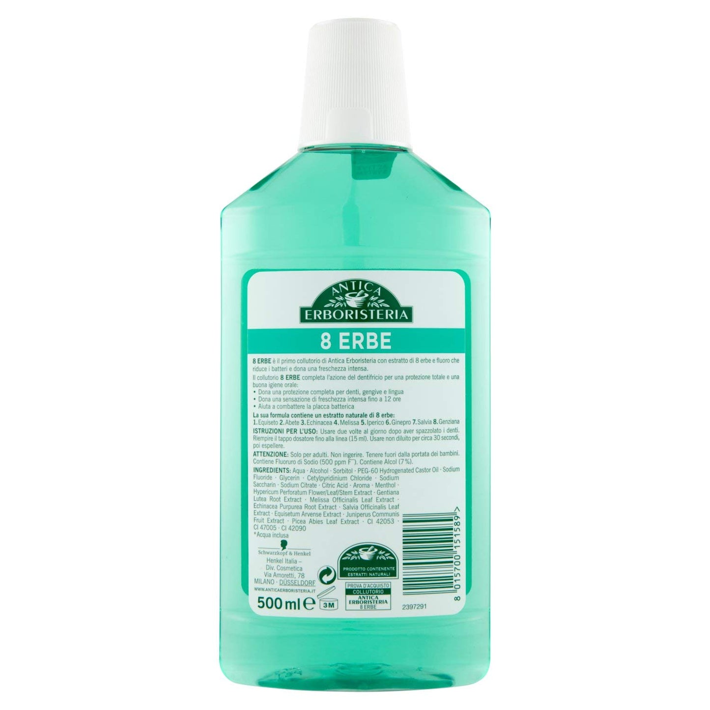 Antica Erboristeria, Collutorio 8 Erbe, Collutorio Quotidiano per l'Igiene Orale, Azione Antibatterica, Freschezza Intensa, 12 Ore di Alito Fresco, 6 Flaconi da 500 ml