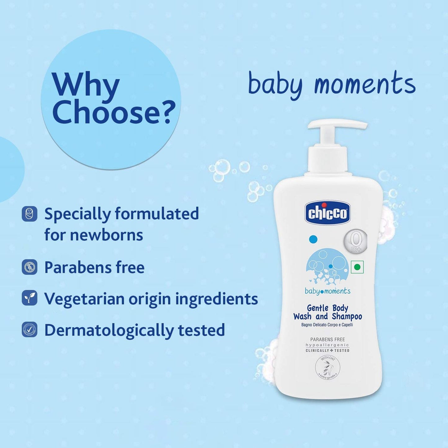 Chicco Baby Moments - Detergente delicato per il corpo e shampoo (500 ml)