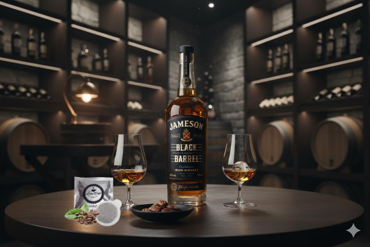 CG94 - Jameson Black Barrel Whiskey Irlandese 700ml con 3 Cialde Lucky Caffè, Confezione Regalo Global Dream