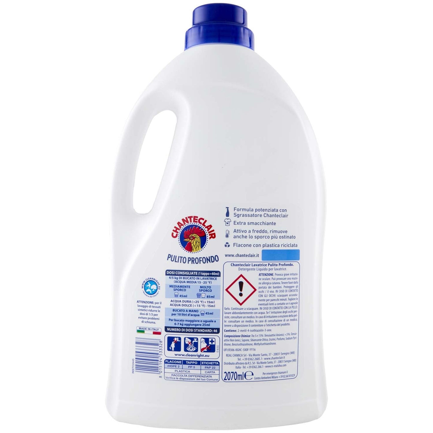 Chanteclair Detersivo Lavatrice Liquido Pulito Profondo 46 Lavaggi 2070ml, 2070ml