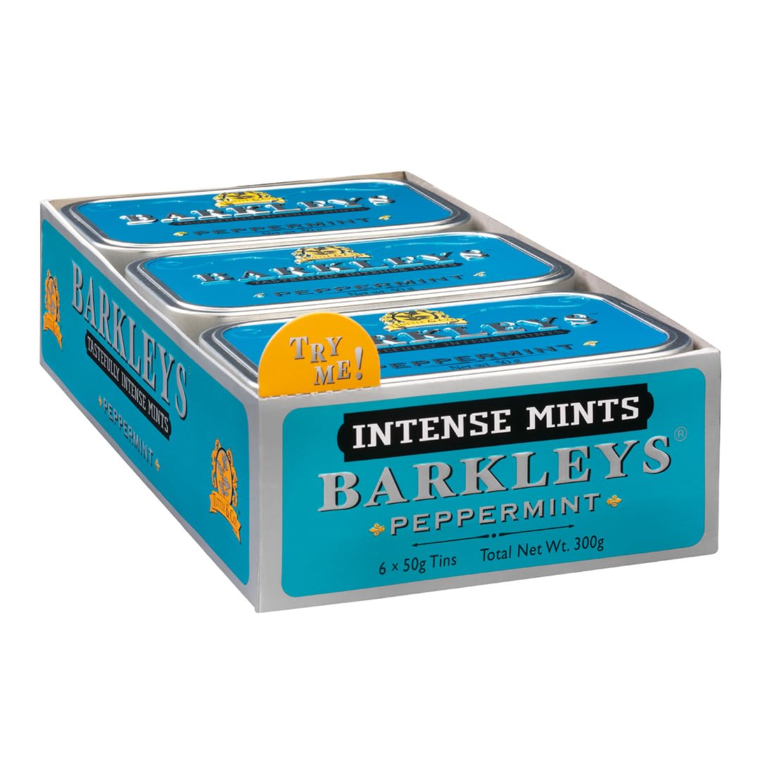 Barkleys Blu Caramelle Menta Piperita. Confezione da 6 Lattine. Senza derivati del latte, Glutine, Uova, Soia e sostanze animali. Adatto a Vegetariani e Vegani. Da collezionare