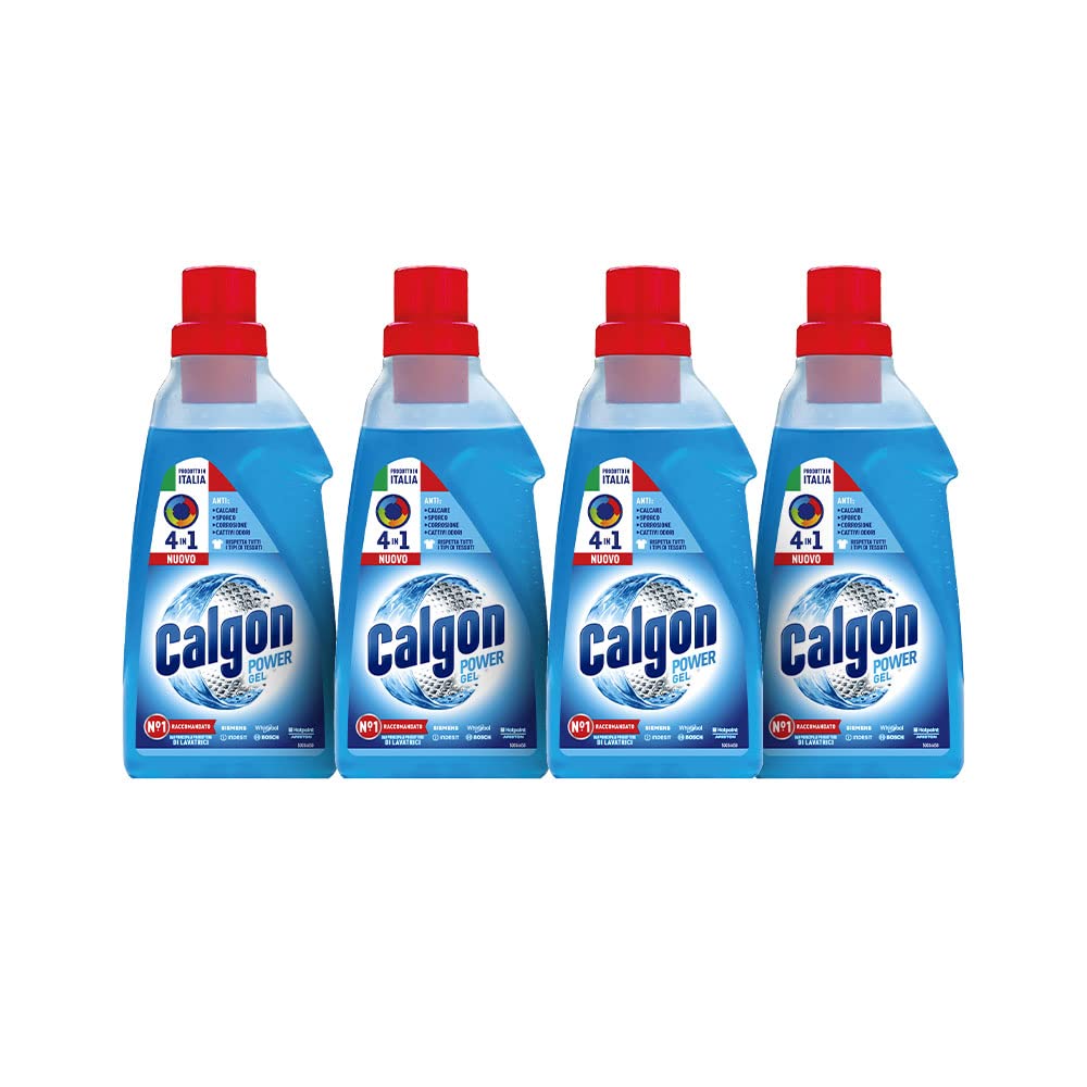 Calgon Power Gel 4 in 1, 4 Confezioni da 1500 ml di Anticalcare per Lavatrici, Additivo per una Protezione da Calcare, Corrosione, Sporco e Cattivi Odori