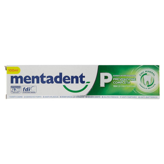 Mentadent P Prevenzione Completa Dentifricio per Una Bocca Sana, con Antibatterico, 100 ml
