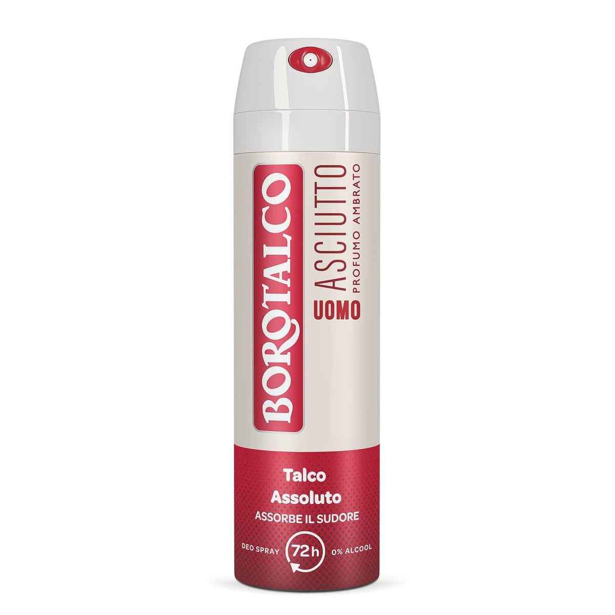 Borotalco, Deodorante Uomo Spray Asciutto, Formula Senza Alcool con Talco Assoluto, Assorbe il Sudore, Profumo Ambrato, 72h di Efficacia - 1 Flacone da 150 ml