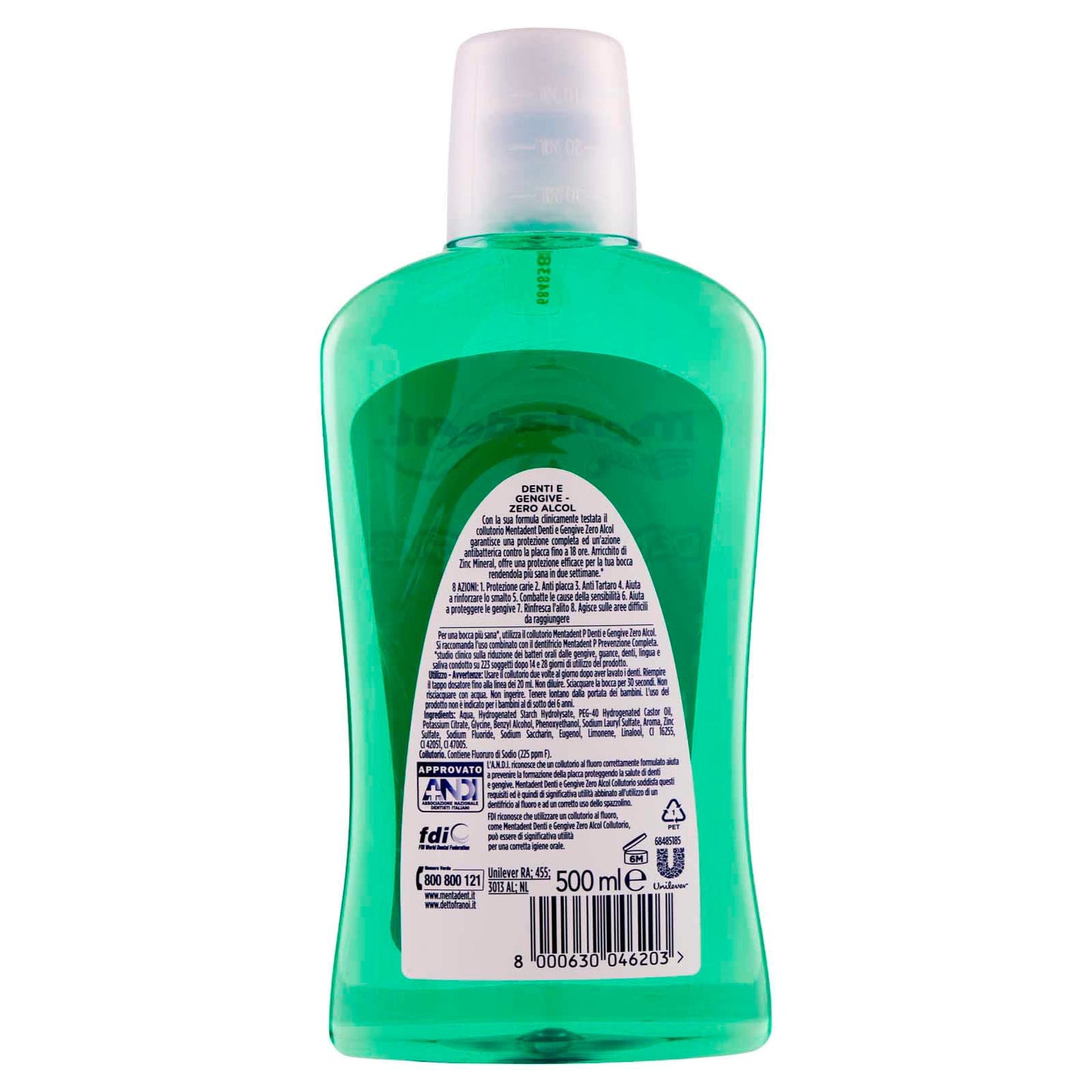 4x Mentadent Collutorio Denti e Gengive Zero Alcol Con Antibatterico - 4 Flaconi da 500 ml ognuno