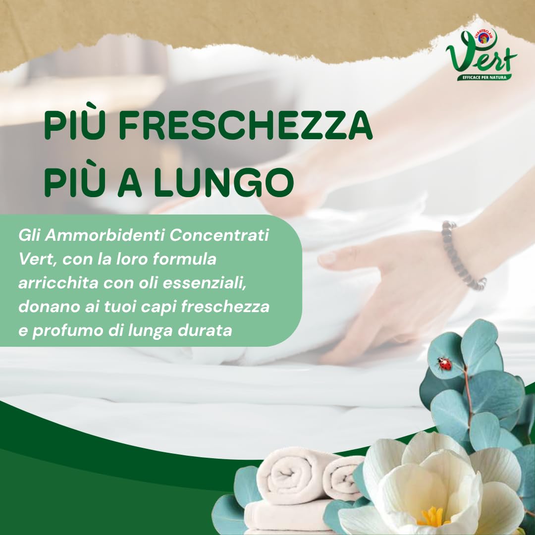 Vert - Ammorbidente Lavatrice Concentrato - Aroma Eucalipto e Fresia, Fragranza di Lunga Durata, 100% Origine Naturale, con Oli Essenziali ed Ipoallergenico - Flacone da 1200 ml, 60 Lavaggi