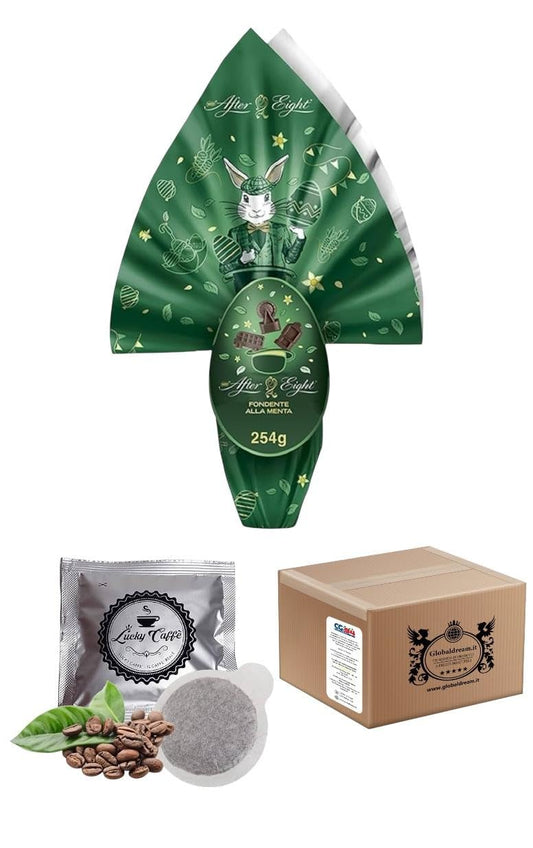 CG94! AFTER EIGHT Uovo di Pasqua 2025 Cioccolato Fondente alla Menta contine all'interno con 3 cioccolatini 254g 12537921 + 2 cialde lucky caffe' in omaggio