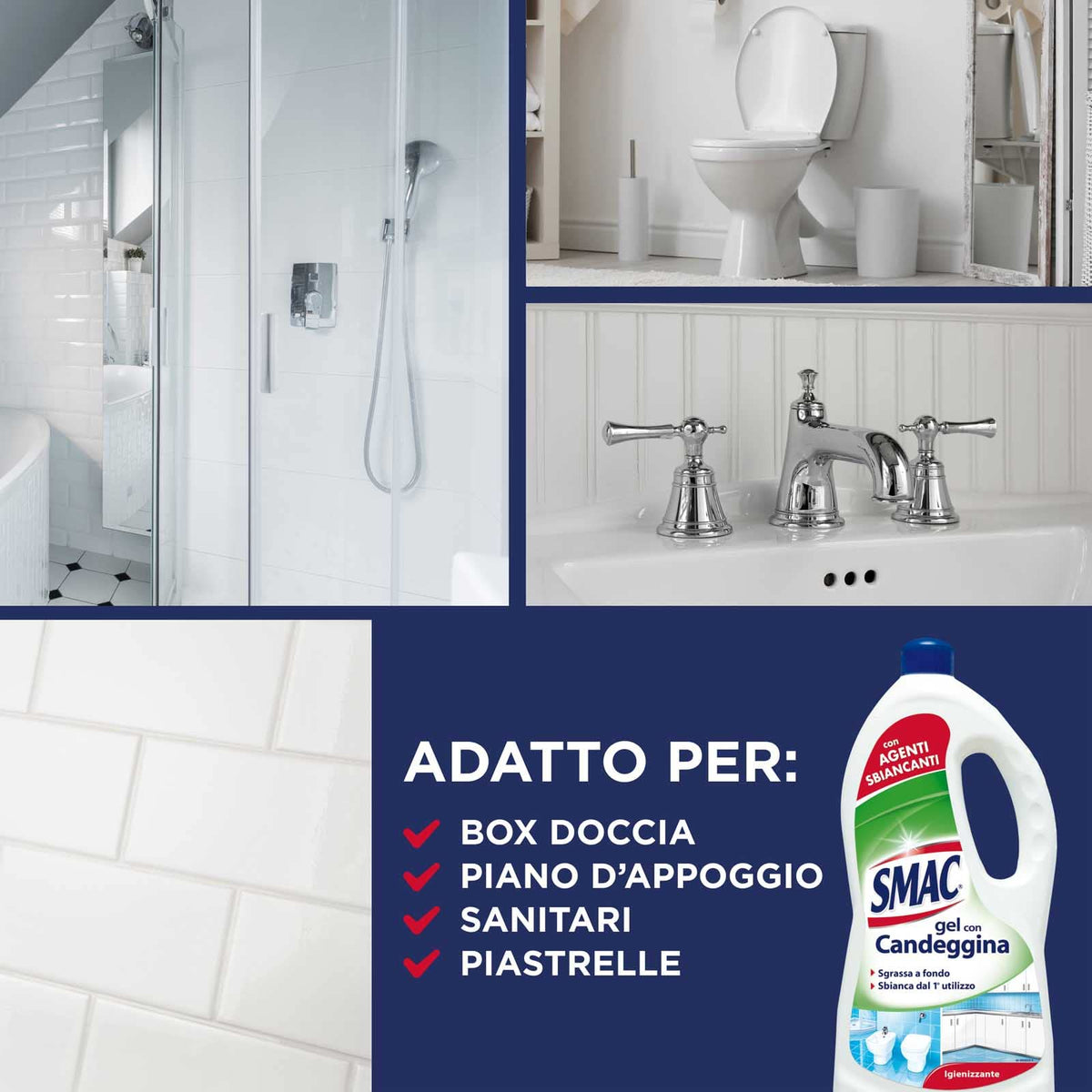 Smac - Detergente Gel Multisuperficie con Candeggina, Azione Igienizzante e Sgrassante, con Agenti Sbiancanti, 850 ml x 6 Pezzi