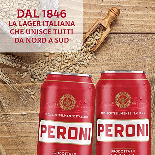 Peroni Birra, Cassa con 24 Birre in Lattina da 33 cl, 7.92 L, Birra Lager con Malto 100% Italiano dal Gusto Moderatamente Amaro, Gradazione Alcolica 4.7% Vol
