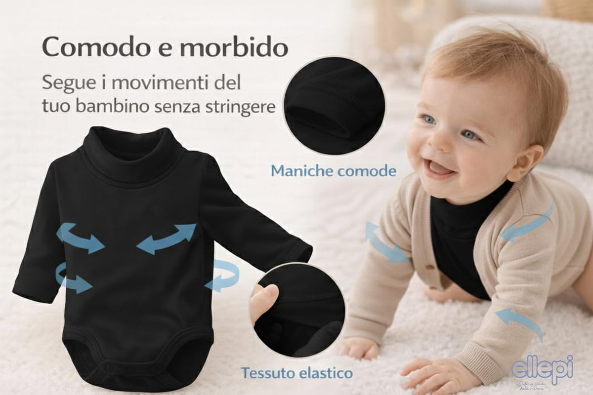 Ellepi Body Lupetto Neonato e Bambino – Caldo Cotone per l’Inverno Colore Nero