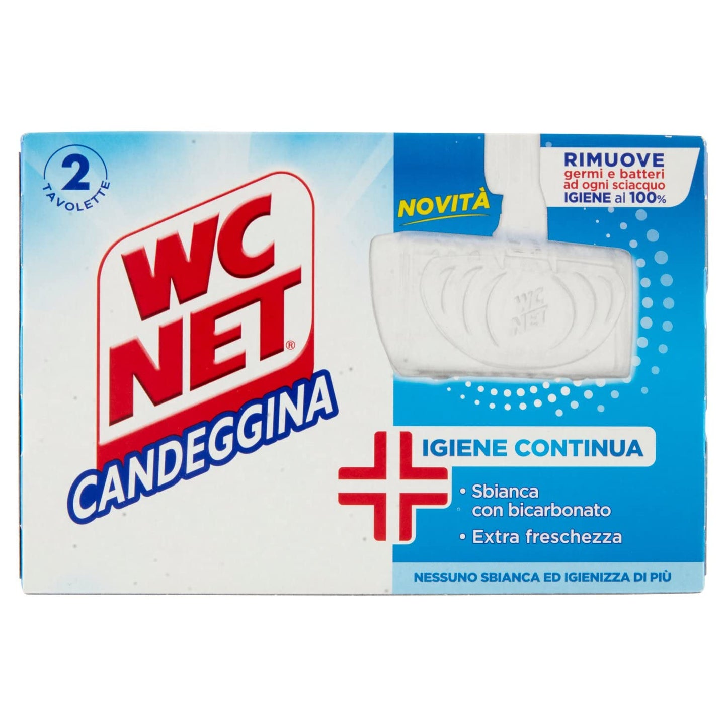 Wc Net - Tavoletta Candeggina Igiene Continua, Detergente Igienizzante Solido per WC, Rimuove Germi e Batteri, Azione Sbiancante, 2 Pezzi