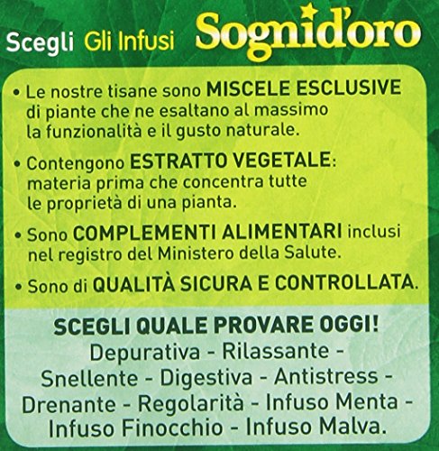 Sognid'Oro - Infuso Finocchio, Riduce il Gonfiore Addominale - 4 confezioni da 20 filtri [80 filtri, 160 g]