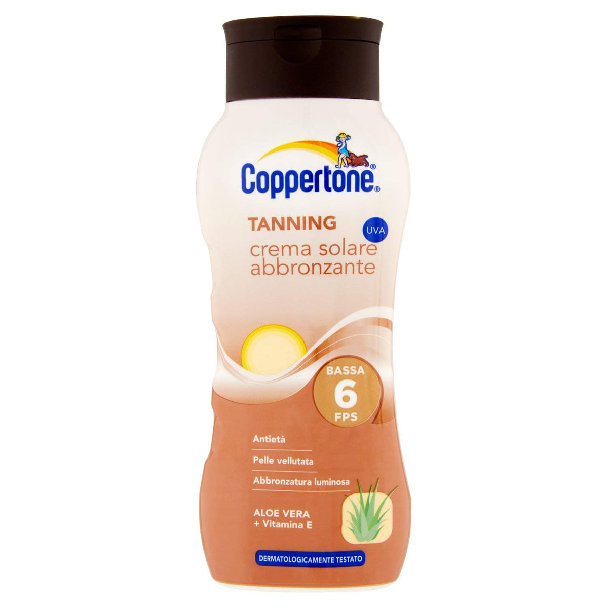 Coppertone, Tanning Crema Abbronzante Fps 6, Antinvecchiamento, Filtri Solari UVA/UVB, Resistente all'Aqcua, Dermatologicamente Testata, 200 ml