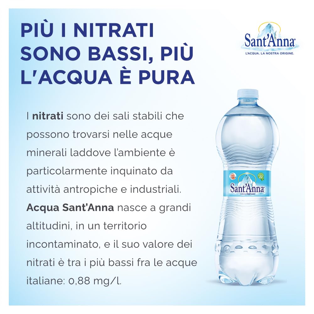 Acqua Sant'Anna Pack 1,0L Naturale | 54 bottiglie | Acqua Minerale Naturale Oligominerale Minimamente mineralizzata | Bottiglie di Plastica 100% Riciclabile