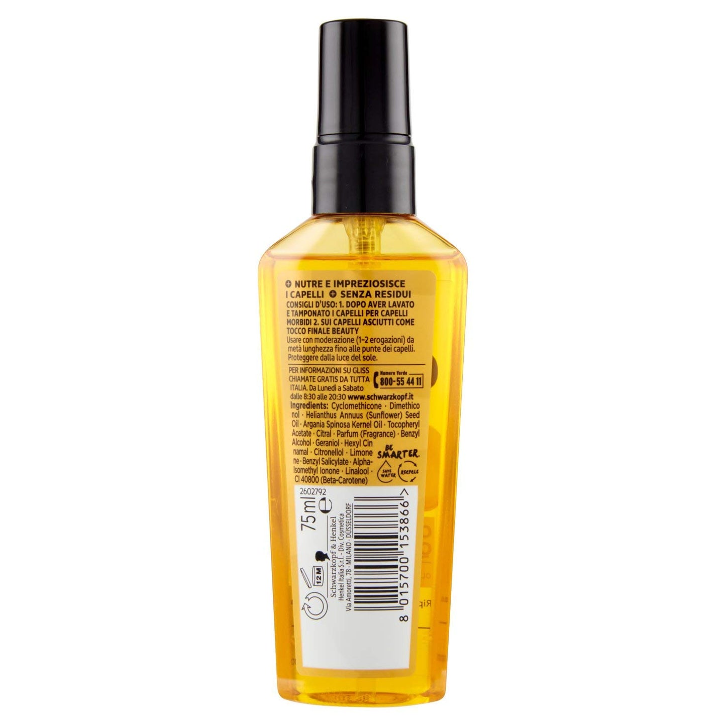 Schwarzkopf Gliss Trattamento Oil Elixir Quotidiano, per Capelli Secchi e Danneggiati, 75ml