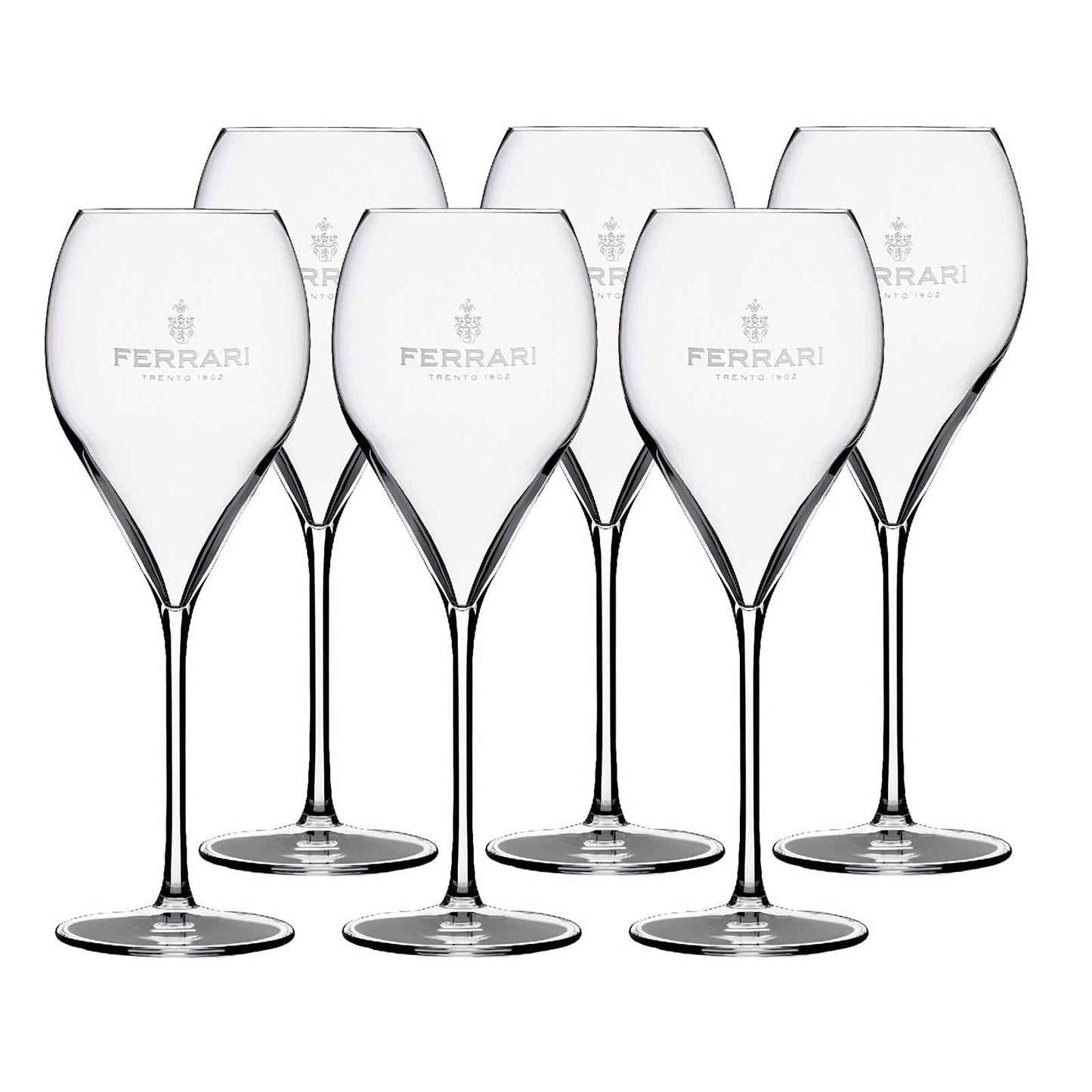 F.lli Lunelli S.p.A. Ferrari - Set di 6 bicchieri da champagne con logo da 0,1 l, colore: Trasparente