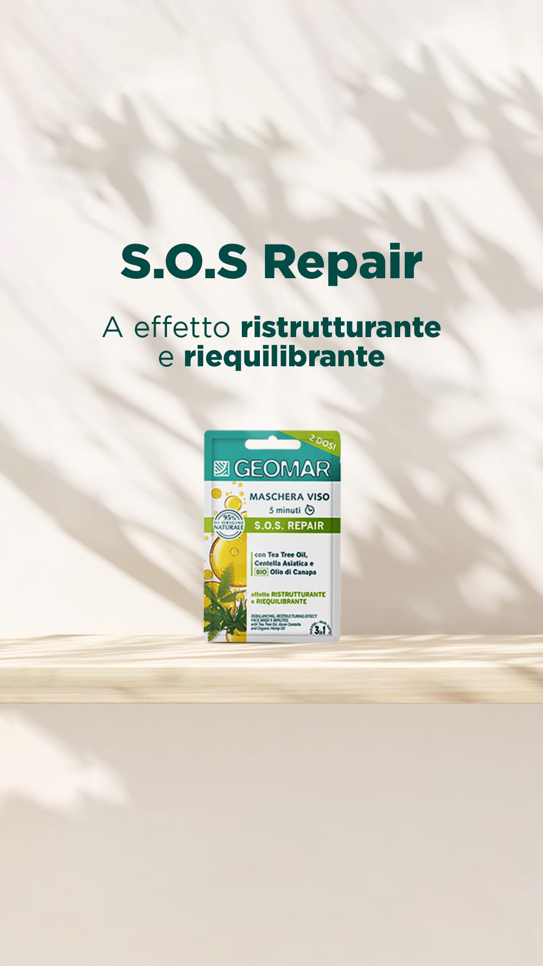 GEOMAR | Maschera Viso S,O,S, Repair, Effetto Ristrutturante e Riequilibrante, 5 minuti, 95% di Origine Naturale, Dermatologicamente Testata, 6 x 15 ml