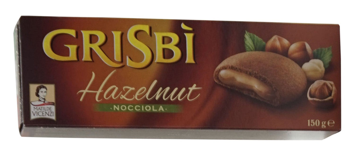 Vicenzi: Biscotti Frolla Italiana "Grisbi Hazelnut" ripieni di Crema di Nocciola 150 g Confezione da 8