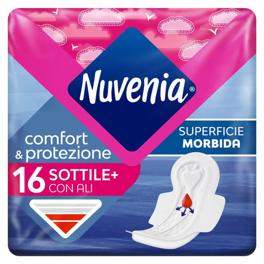 Nuvenia - Assorbente Sottile Normal con Ali - Superficie Morbida e Controllo Odori - Confezione da 16 Assorbenti