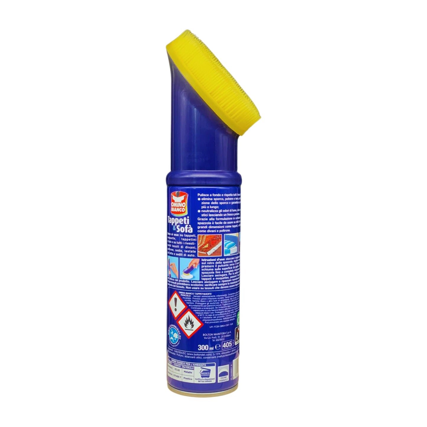 OMINO BIANCO Pulitore per tappeti e diavani, 300ml + pacco 7 pezzi panni microfibra 30x40 + spazzola per pulizia tappeti