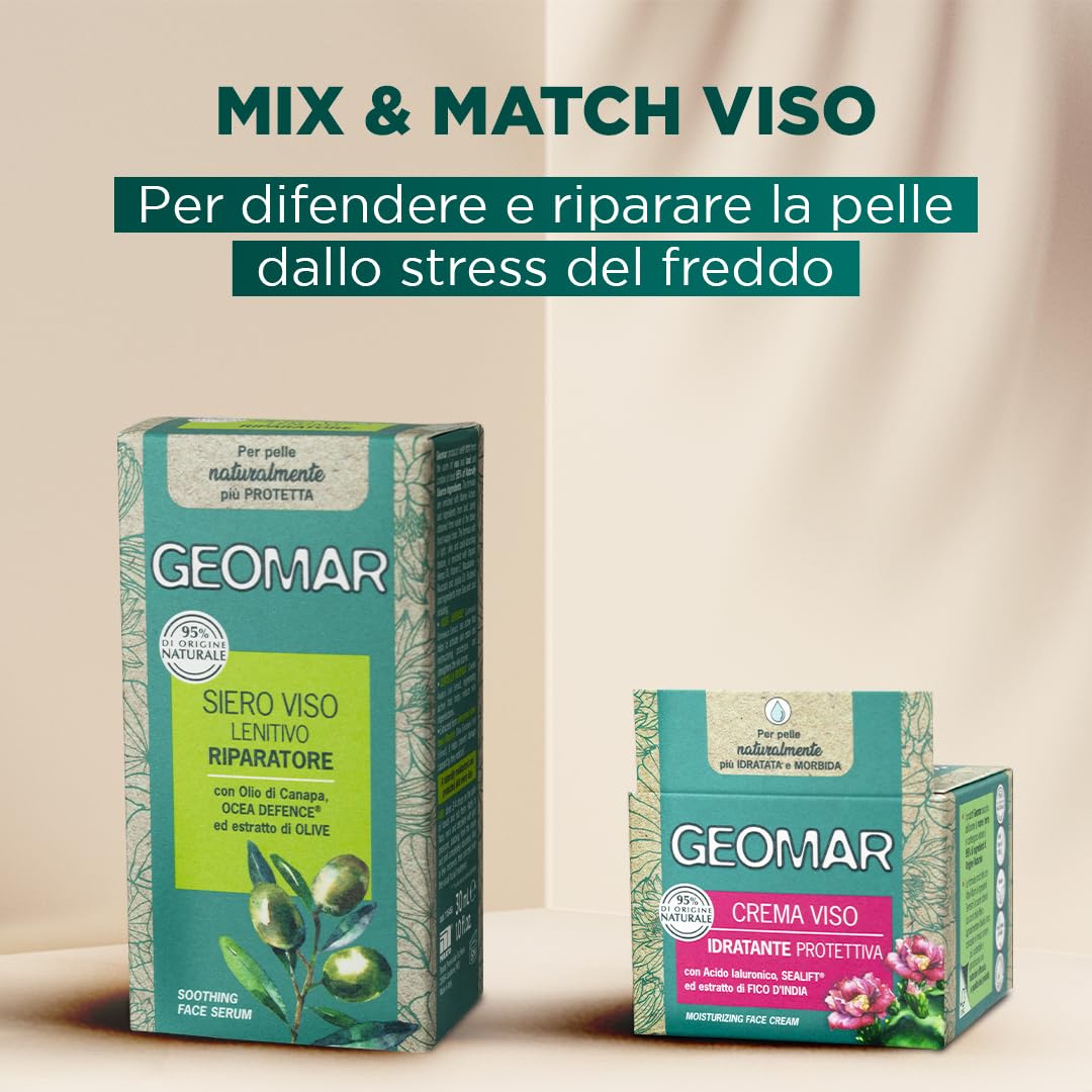 GEOMAR | Crema Viso Idratante Protettiva, con Acido Ialuronico di Origine Vegetale, Gel d’Aloe Bio, Bisabololo ed Ingredienti Marini e Terrestri, 95% di Origine Naturale, Made in Italy, 1 x 50 ml