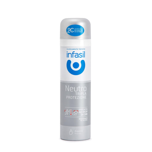 Infasil Deodorante Spray Neutro Tripla Protezione, Contro Sudore e cattivi odori, Efficace Fino a 24H, Deodorante Senza Alcool, con Molecola 2C, 150 ml