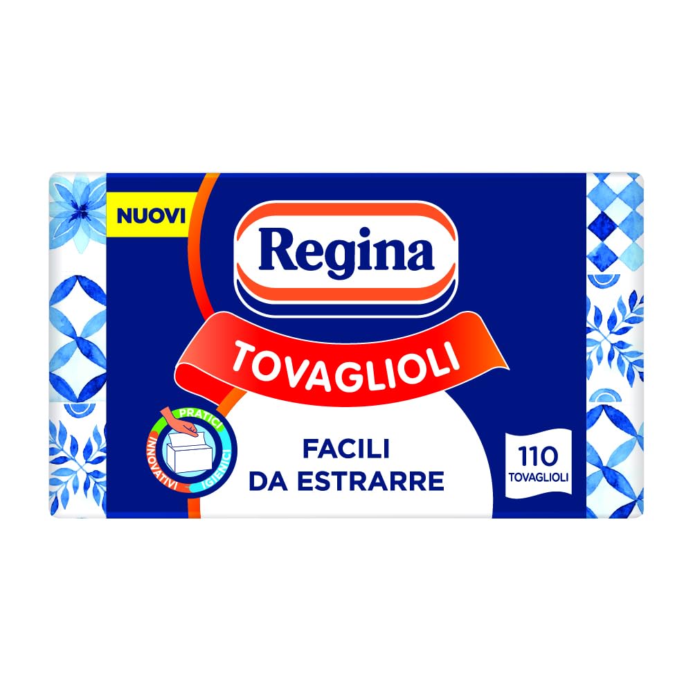 Regina Tovaglioli Interfogliati – Confezione da 110 Tovaglioli a 2 Veli, Pratici e Facili da Usare, 100% Pura Cellulosa, Confezione Dispenser in Plastica Riciclata, Certificata