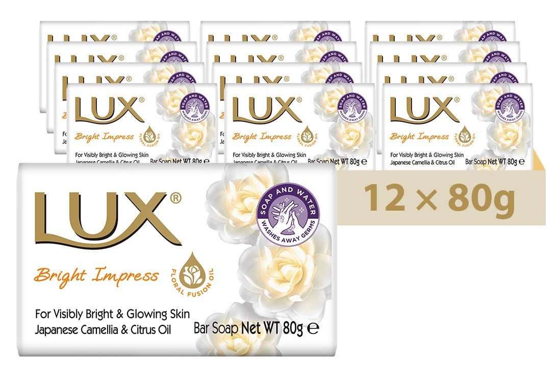 Lux Saponetta Bright Impress 80 g (confezione da 12) con camelia bianca giapponese e olio di agrumi