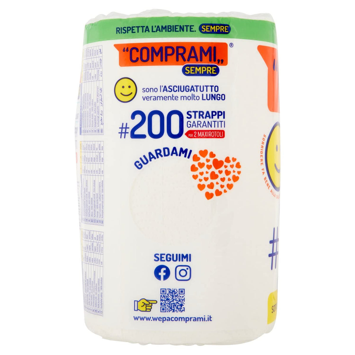 Comprami Asciugatutto, 200 Strappi, 3 Veli - 2 Rotoli