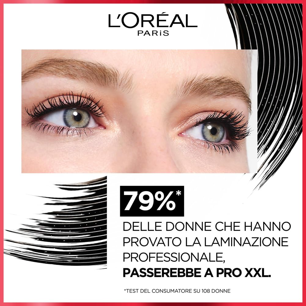L'Oréal Paris Mascara Pro XXL Lift, Per Ciglia Effetto Laminazione, Incurva e Solleva, Risultato Fino a 24H a Prova di Sbavatura e No Trasfer, Formula Arricchita con Pro-Keratina, 12 ml