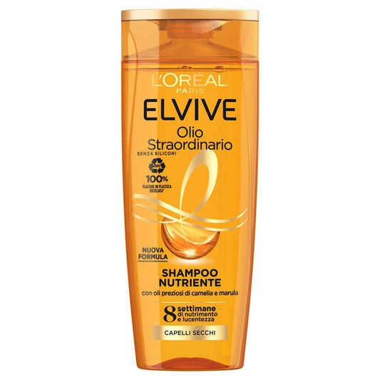 L'Oréal Paris Shampoo Elvive Olio Straordinario, Per Capelli Secchi o Spenti, Deterge e Nutre Donando Leggerezza, Per una Chioma Sana e Lucente, Con Oli Preziosi di Marula e Camelia, 200 ml