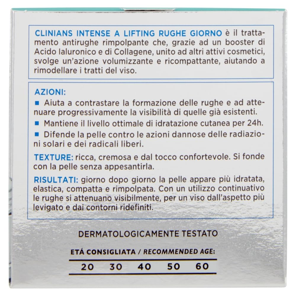 CLINIANS | Intense A Lifting Rughe Trattamento Giorno, Antirughe, Dermatologicamente Testato, Made in Italy, 50 ml
