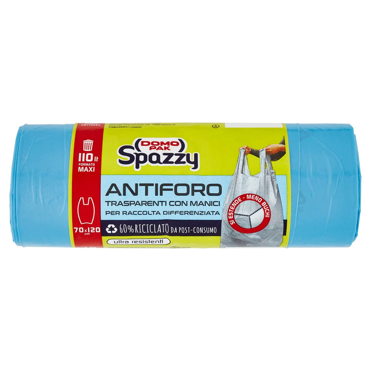 Domopak Spazzy Sacchi Nettezza Antiforo Con Manici - Raccolta Differenziata - Condominiale 110 Lt - Azzurro Trasparente - 330 g