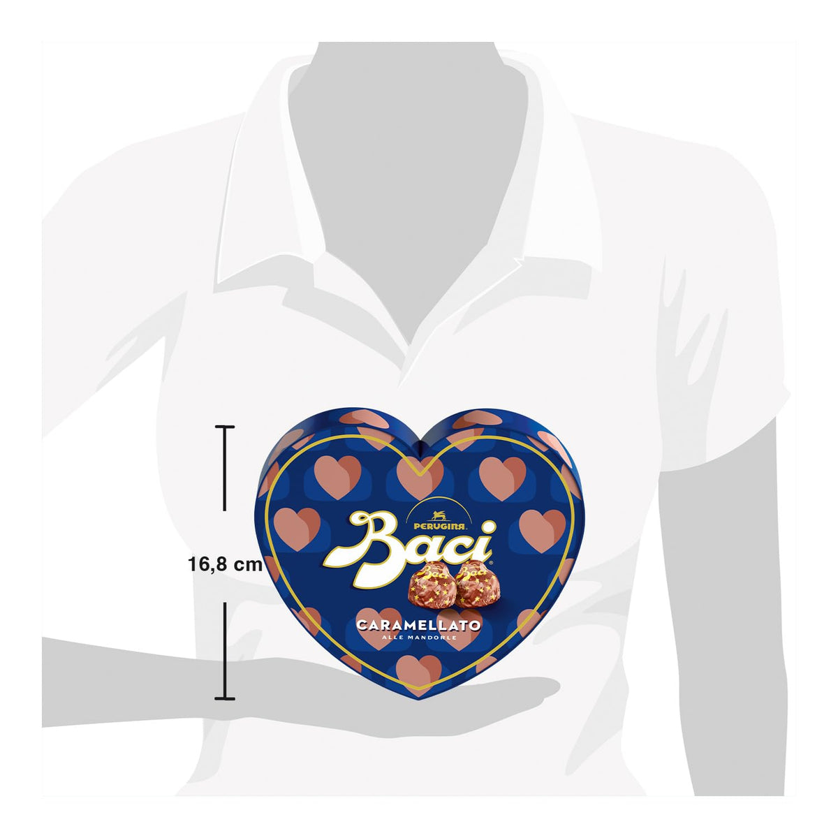 BACI PERUGINA Caramellato alle Mandorle Cioccolatini Fondenti ripieni al Gianduia, Scatola Cuore San Valentino 100g