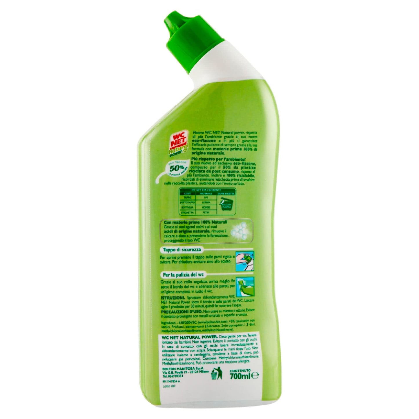 WC Net - Natural Power Gel Igienizzante e Anticalcare, Pulitore Liquido Pulisce e Igienizza il WC - 700 ml x 4 Pezzi