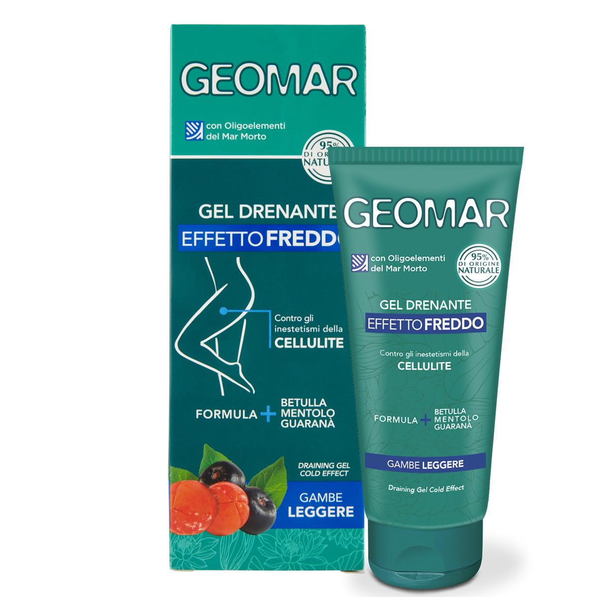 GEOMAR | GEL Drenante Effetto Freddo, contro gli Inestetismi della Cellulite, Regala Gambe Leggere, Ingredienti 95% di Origine Naturale, Made in Italy, 200 ml
