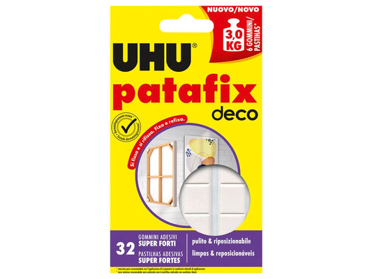 Uhu Patafix Deco, 32 Gommini Adesivi Super Forti, bianco