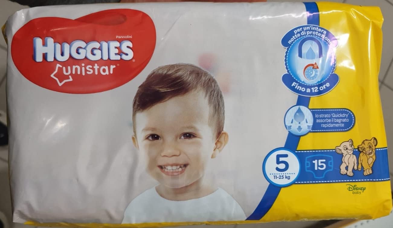 Huggies Unistar Pannolini, Taglia 5 (11-25 kg), 1 Pacco da 15 Pezzi