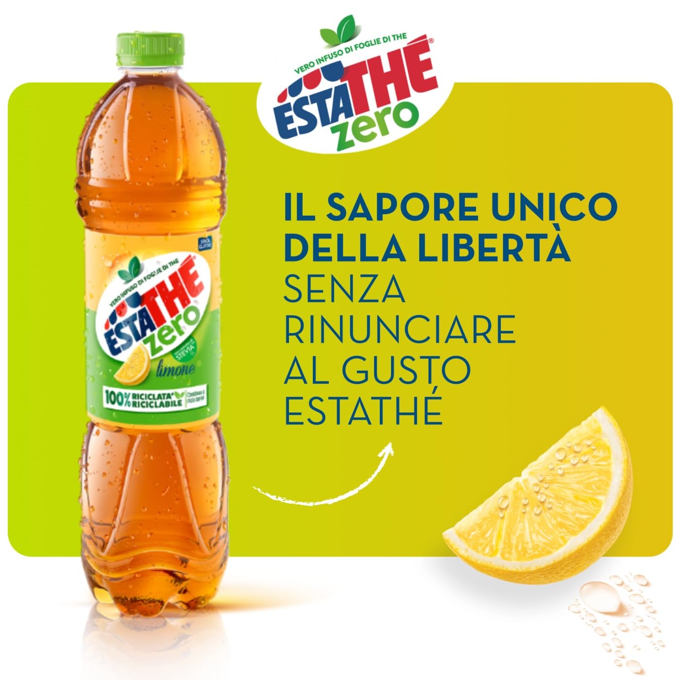 Estathé Zero Limone - The Freddo, Senza Zucchero, con Vero Infuso di Foglie di The e Succo di Limone, Bevanda Analcolica Senza Glutine, 6 Bottiglie da 1,5 lt