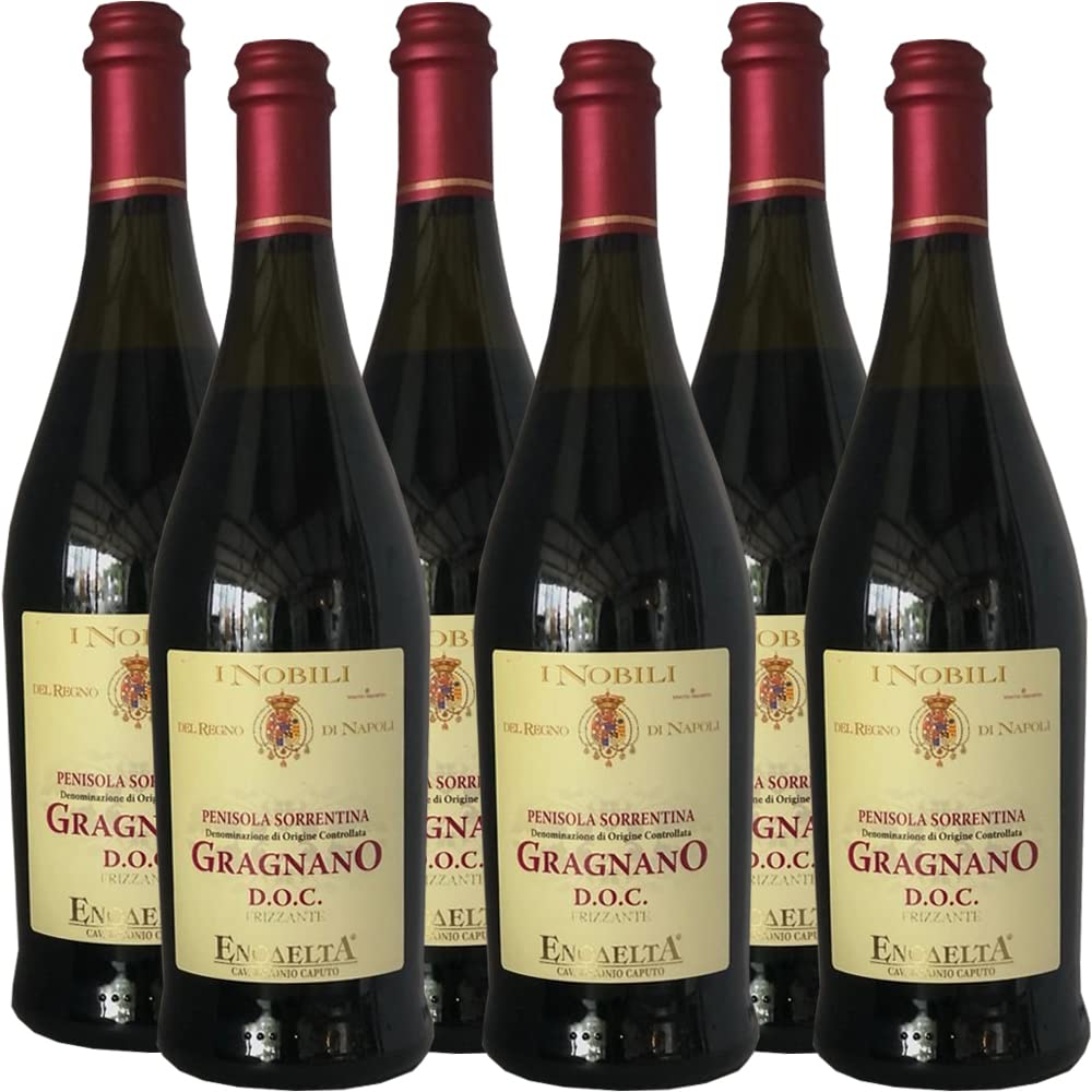 Vino Gragnano Dop | Rosso Frizzante Naturale | Penisola Sorrentina | I Nobili del Regno di Napoli | 6 Bottiglie da 75 Cl | Campania | Idea Regalo
